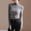 Women's Slim Fit Pleated Long-Sleeve German Velvet Turtleneck Top for Autumn/Winter