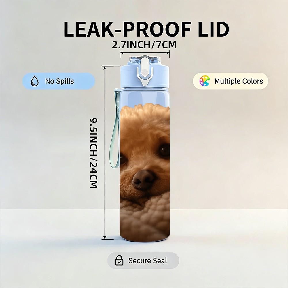 1PC Puppy Buried In Soft Blanket 750ml Color Plastic Sports Water Bottle Leakproof Flip Straw Lid Suitable for Sports Office Home Use