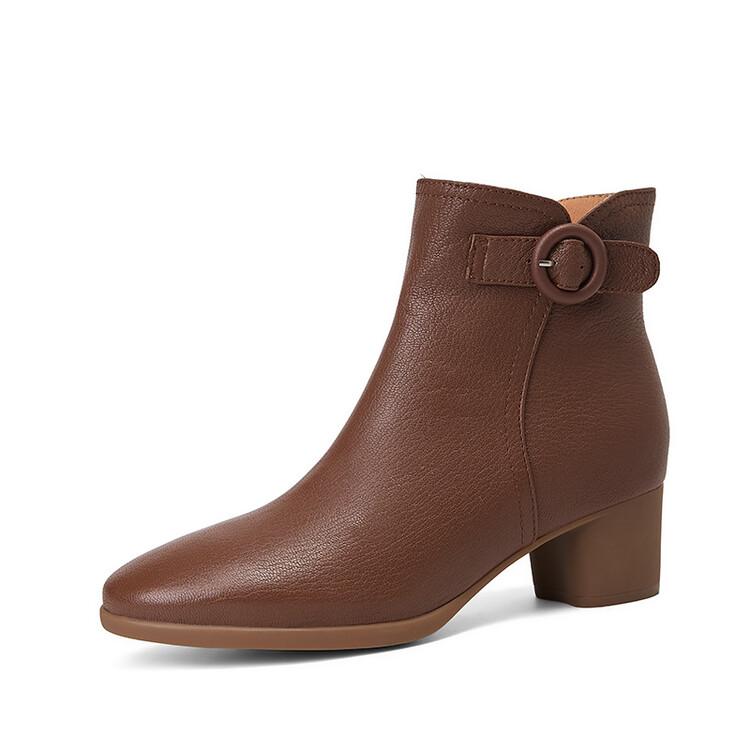 

Модные НОВЫЕ Осенние Женские Ботинки Острый Носок Массивный Каблук Обувь Натуральная Кожа Обувь Женские Ботильоны на Молнии с Пряжкой на Ремне Мягкие Современные Ботинки 40 коричневый