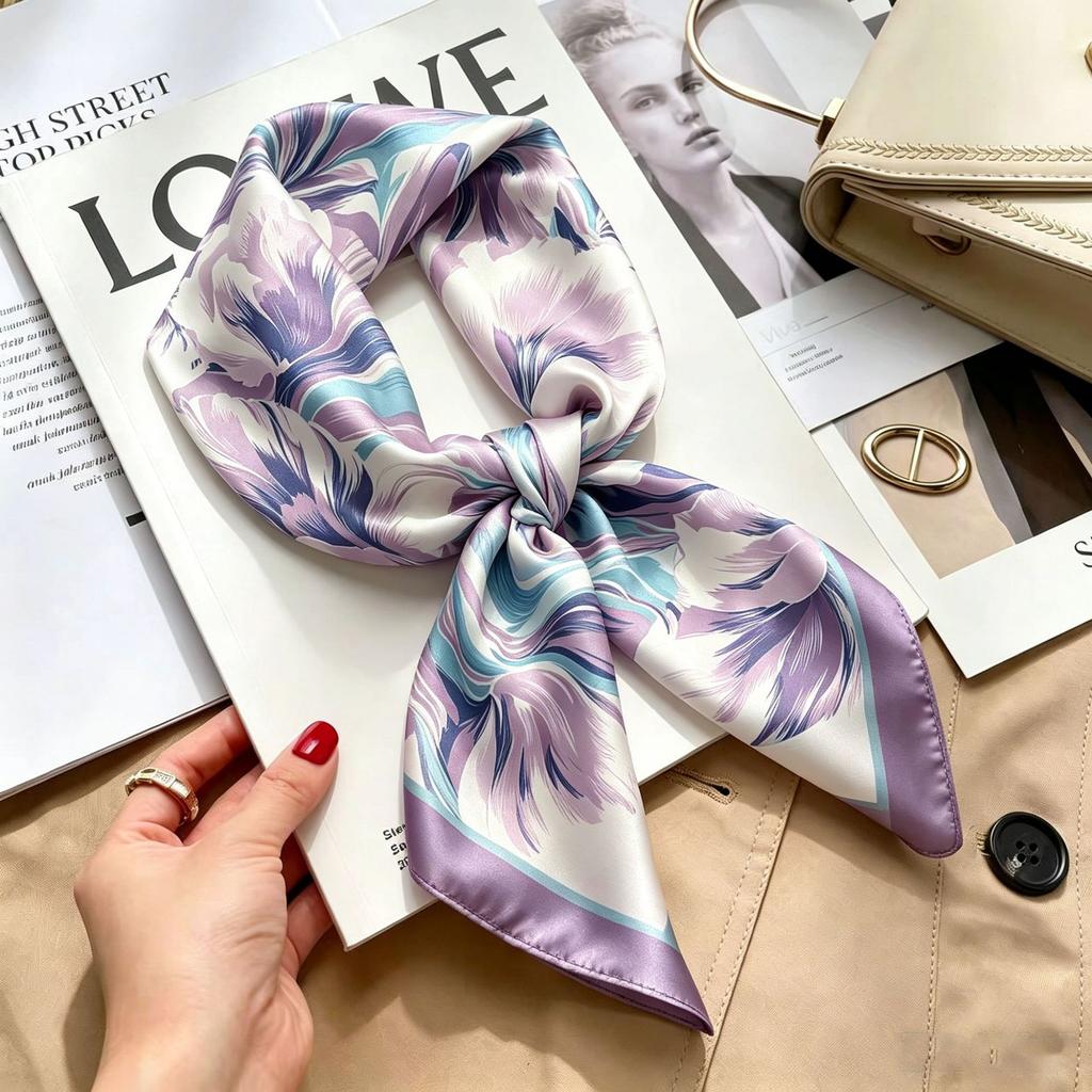 Simple temperament Spring and summer female imitation silk scarf versatile Korean version casual small square scarf neck protection decorative scarf