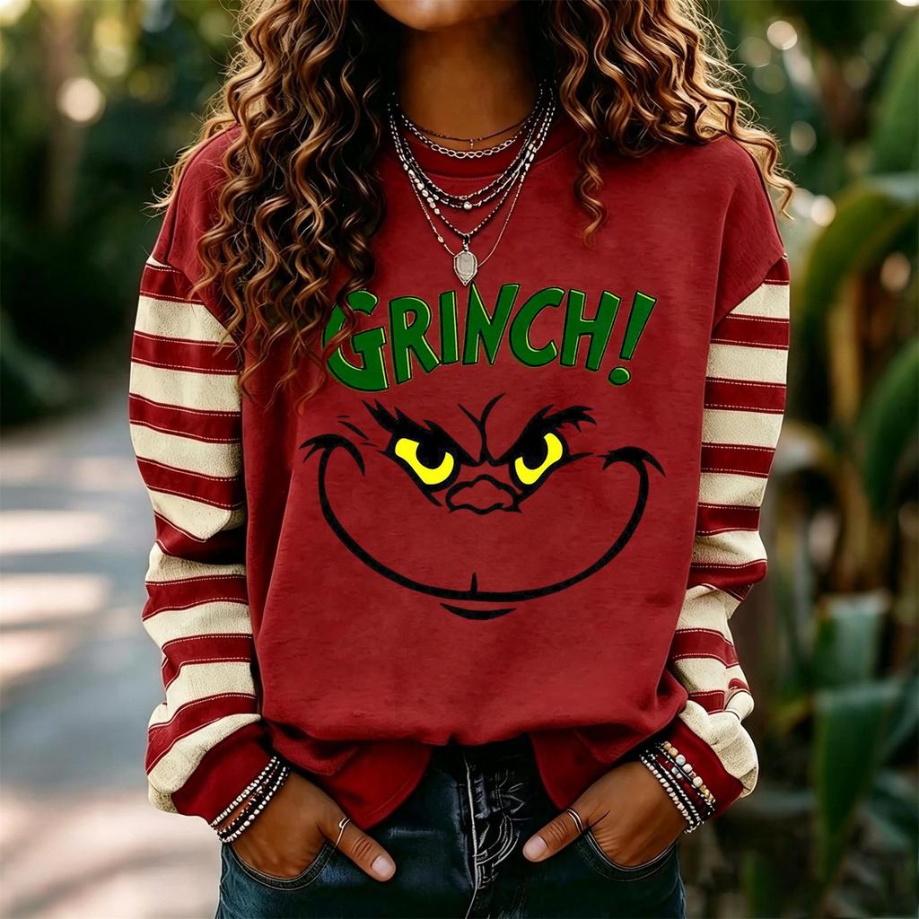 Women's Fashion Long Sleeve Neck Pullover Sweatshirt with Christmas Print