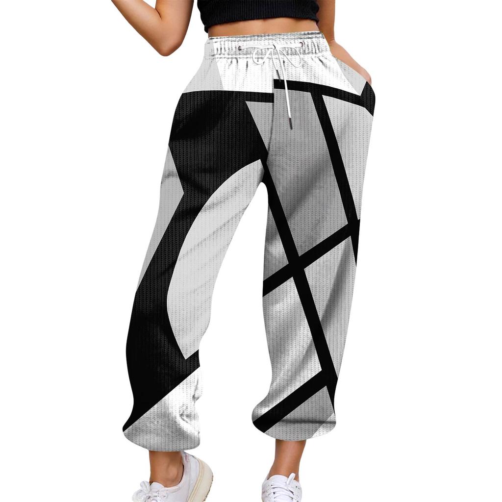 Fritidsbukser for kvinner Høyt midjebelte joggebukser med lommer