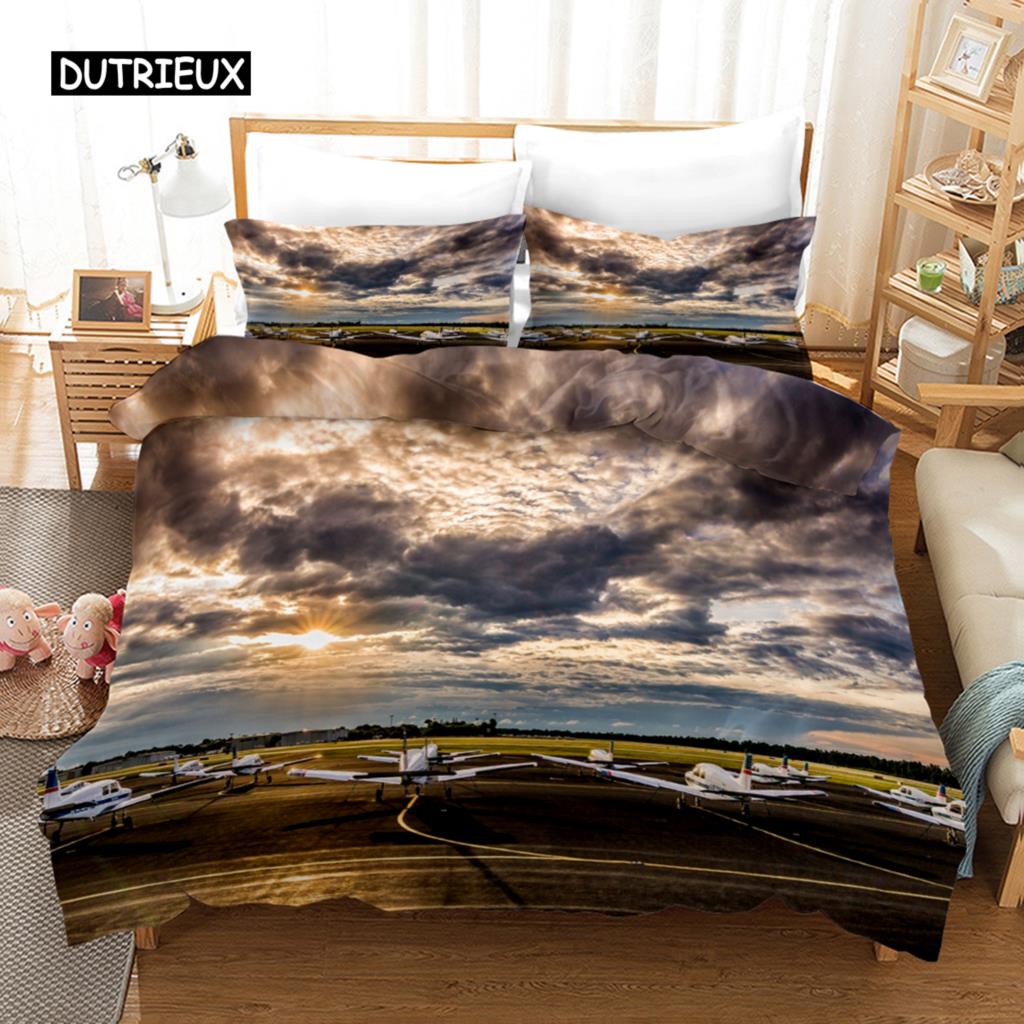 Flygplan Påslakan Flygande Plan Sängklädesset för Barn Pojkar Flicka Polyester Flygplansmönster Täcke Dubbel Queen King Size