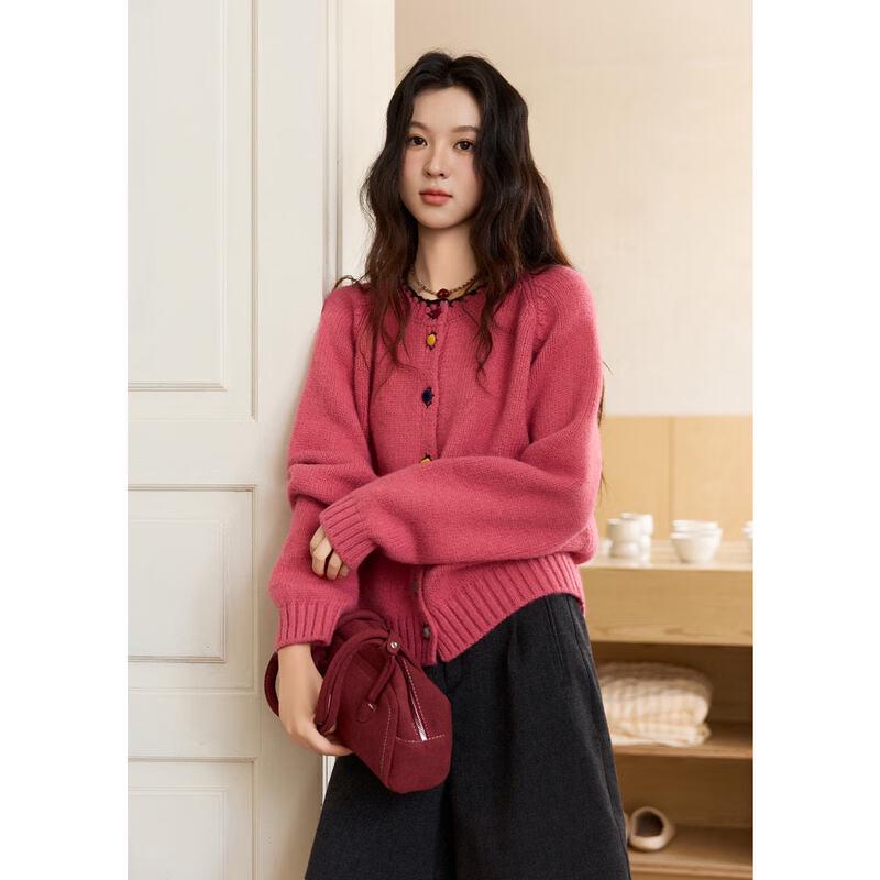 Women s Loose Fit Color-Block Button Knit Sweater One Size
