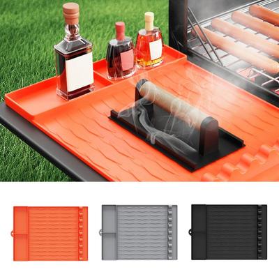 Spatula Mats For Outdoor Grill Heat-Resistant Griddle Tools Mat With Drip Pad Reusable Utensil Holder For Outside Grilling