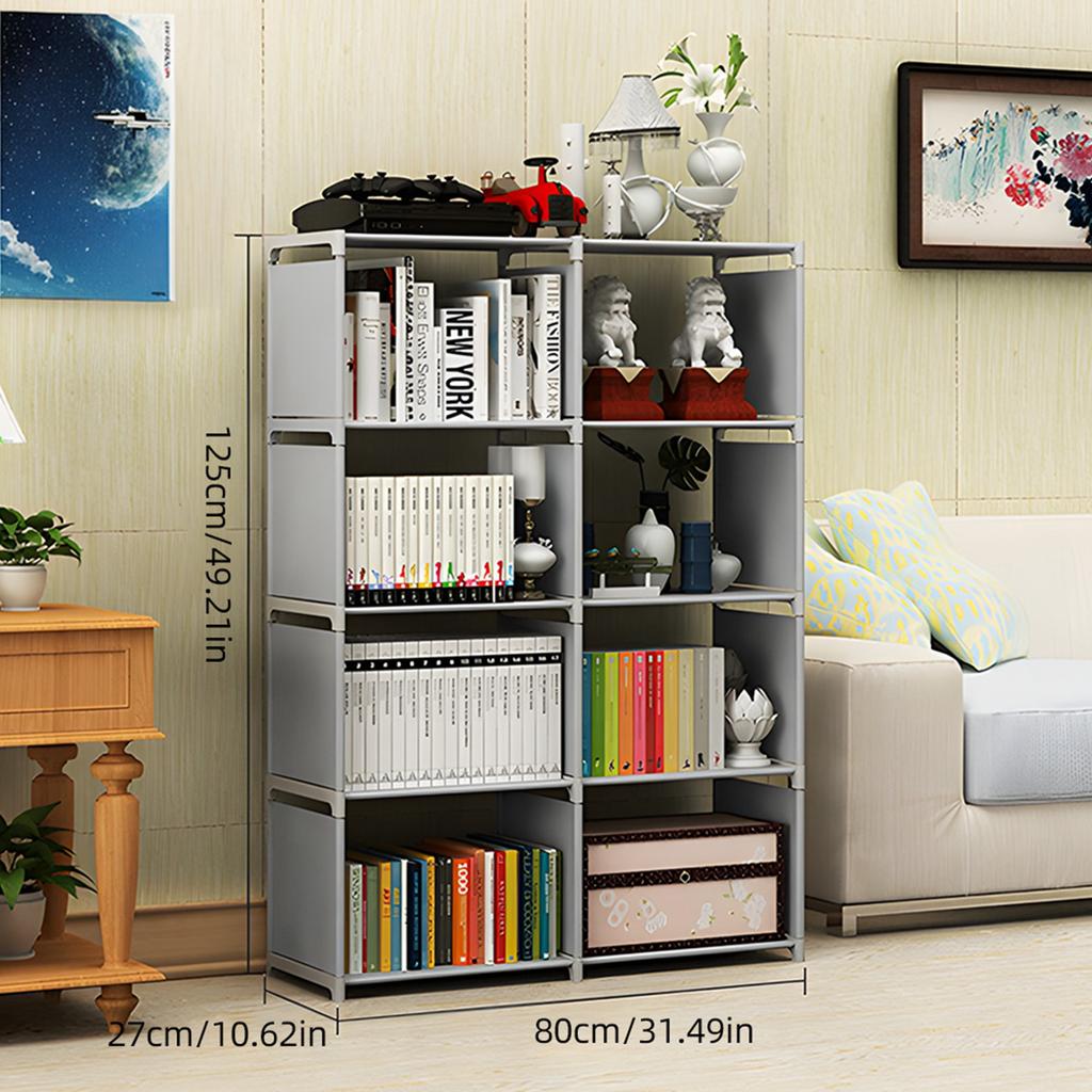 5 Tier Book Shelf 8 Cube Storage Tall Bookcase Shelf Assembled Freestanding Vertical Storage Rack for Bedroom Living