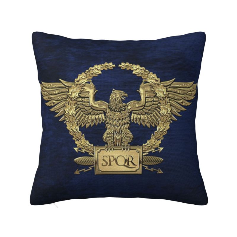 Custom Nordic Gold Roman Imperial Eagle Cushion Cover For Sofa Soft Spqr Medallion Edition Over Black Leather Pillow Case