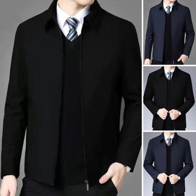 Men Suit Coat Formal Business Style Turn-down Collar Zipper Placket Long Sleeve Anti-wrinkle Men Spring Fall Jacket