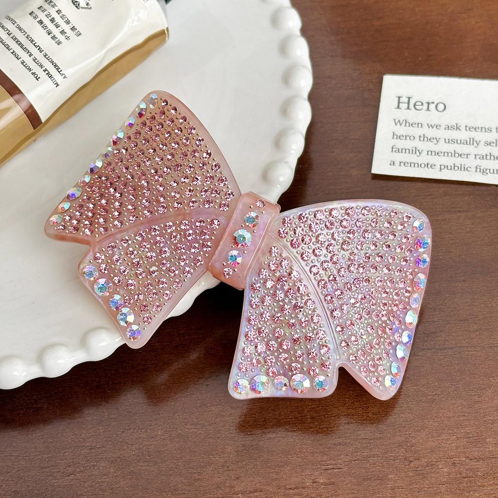 Glamorous Rhinestone Butterfly Knot Hairpin Spring Clip Stylish Acetate Headwear Women For