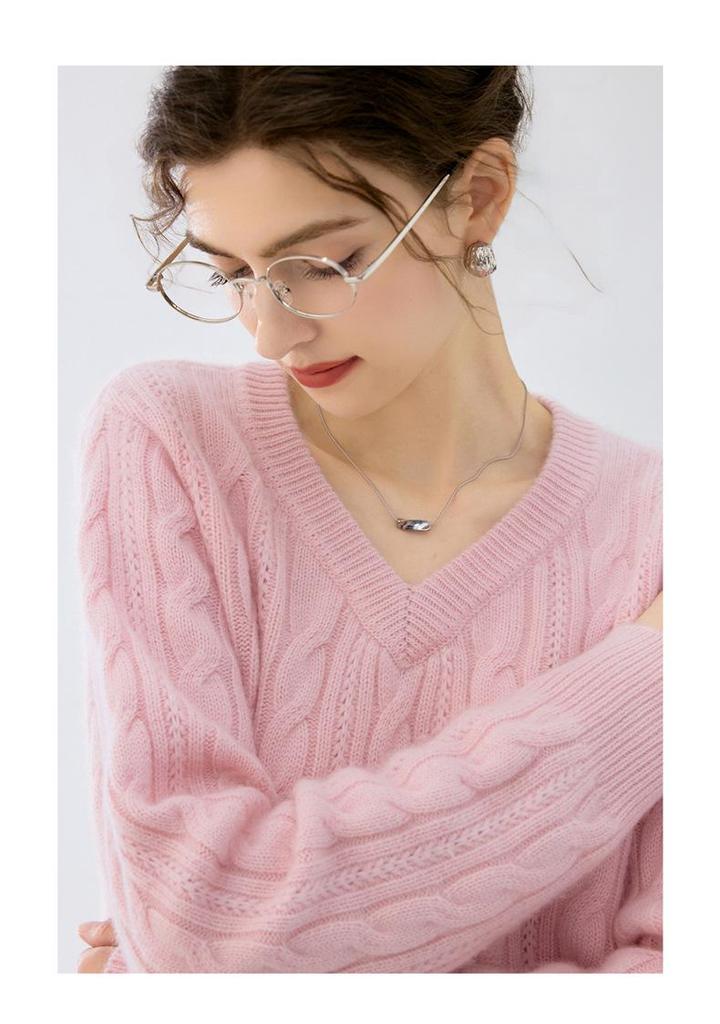 Lekasha Women's Cashmere V-Neck Cable Knit Pullover for Autumn/Winter