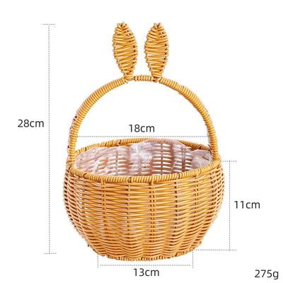 Easter Decorations, Imitation Rattan Handheld Flower Easter Basket, Rabbit Ears Paper Rope Woven Handheld Basket