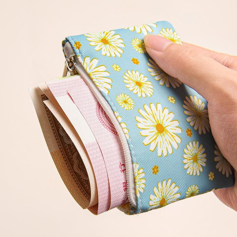 Mini small pocket wallet small fresh canvas floral fabric card bag zipper change bag student coin storage bag