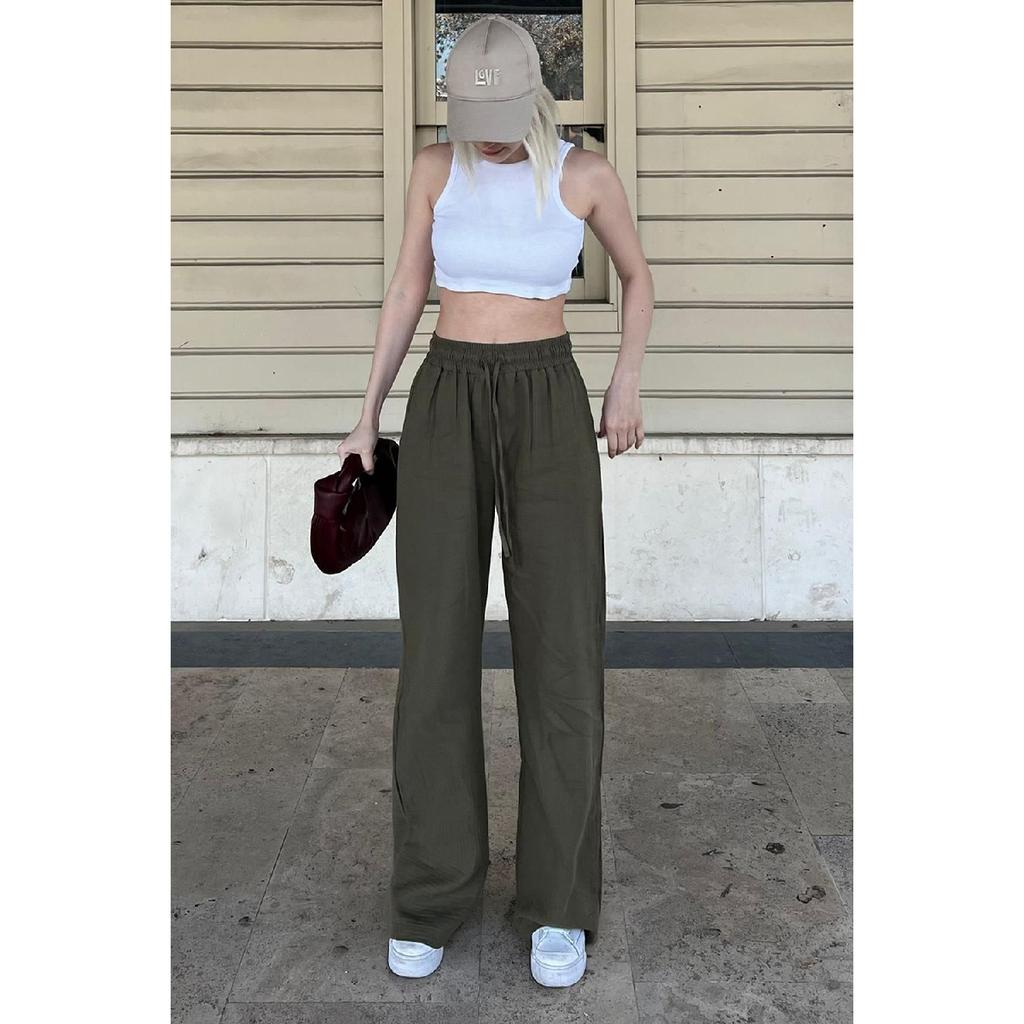 Grüne Weitbeinige Musselin Damen Hose Mg1980