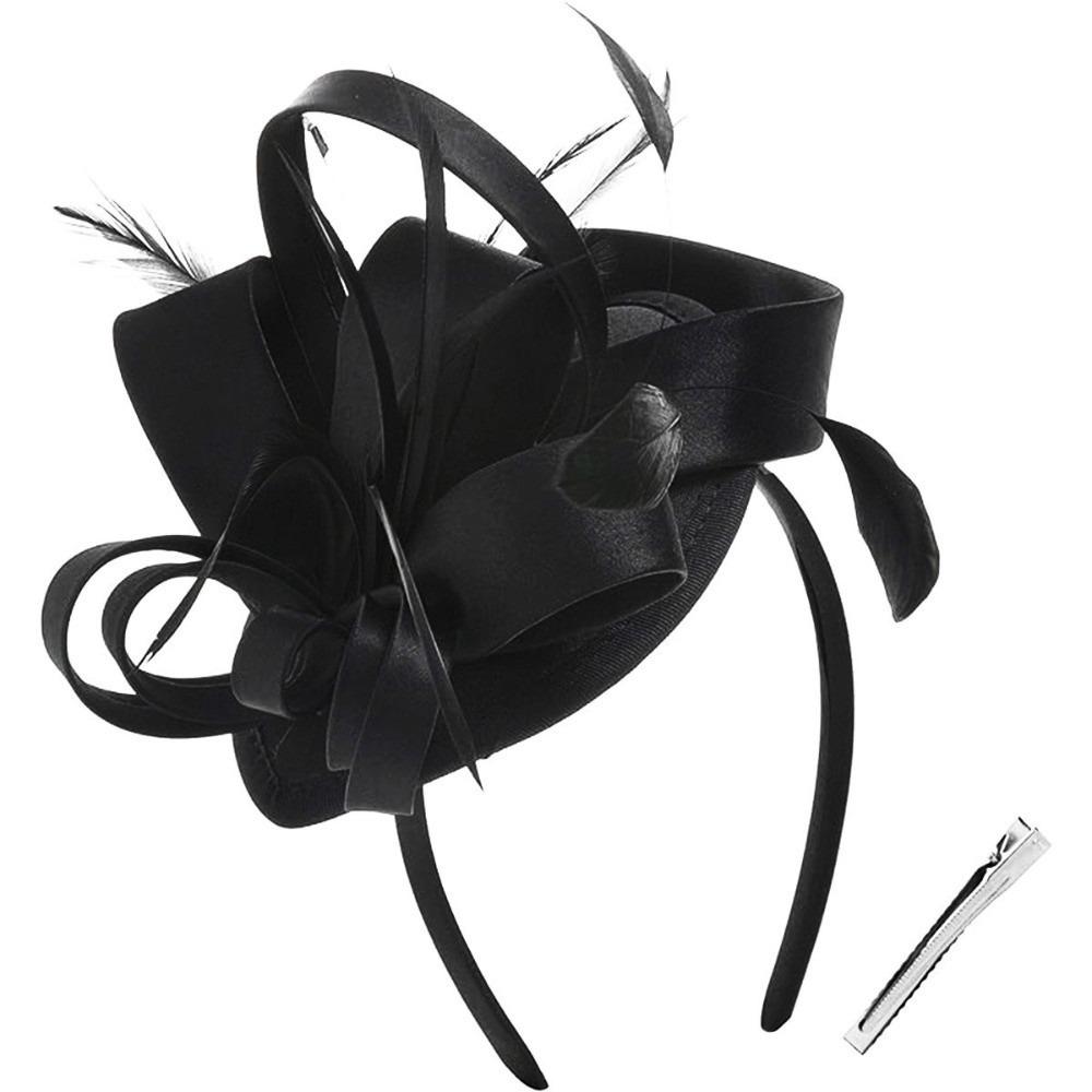 Lightweight Bow Feather Fascinator Headband Satin Tea Party Hair Hoop Heart Hairband Cosplay