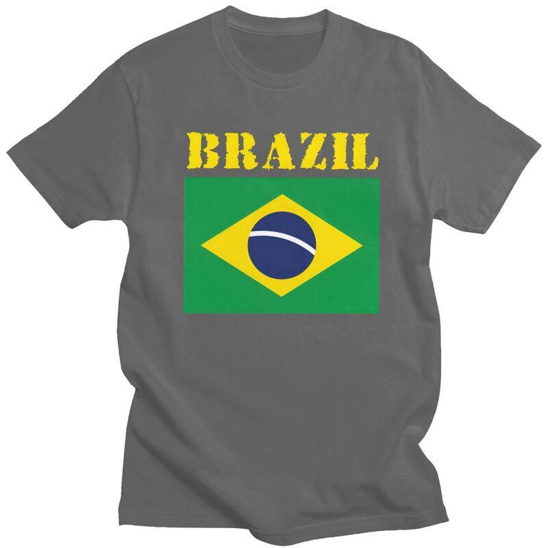 Custom Fashion Brazil Flag T Shirts Men Short Sleeve Tshirt Streetwear Tee Pure Cotton Slim Fit Tshirt Merch
