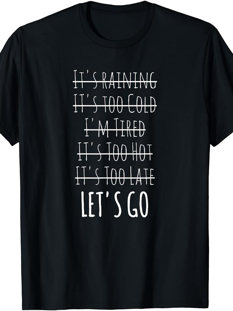 Men'S Motivational Let'S Go No Excuses Graphic T-Shirt, Retro Casual Short-Sleeve Round Neck Tee Wit