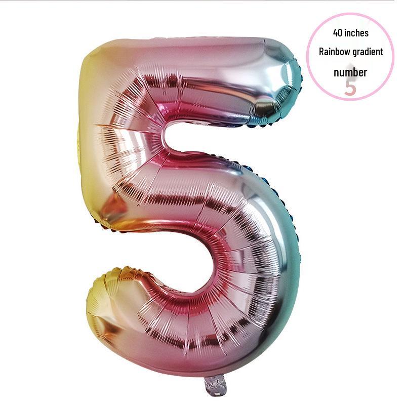 40" Rainbow Gradient Aluminum Foil Number Balloon Birthday Decoration Ornaments for Kids, Helium-Compatible