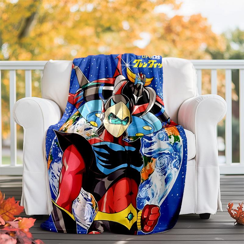 1pc UFO Robot Grendizer7 Theme Blanket - Digital Print, Polyester, Cozy for All Seasons, Perfect for Outdoor, Camping, and Travel