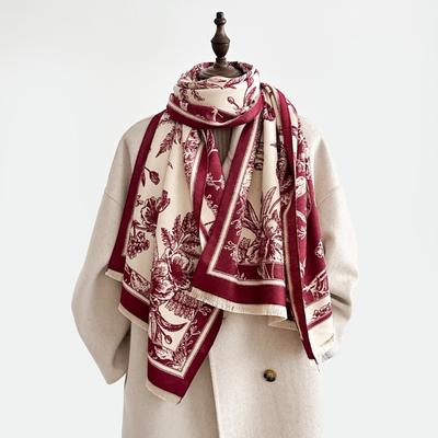 Retro-Blumen-Imitat-Kaschmir-Schal Damen Herbst und Winter Reise vielseitig multifunktionaler warmer Schal beidseitiger Schal