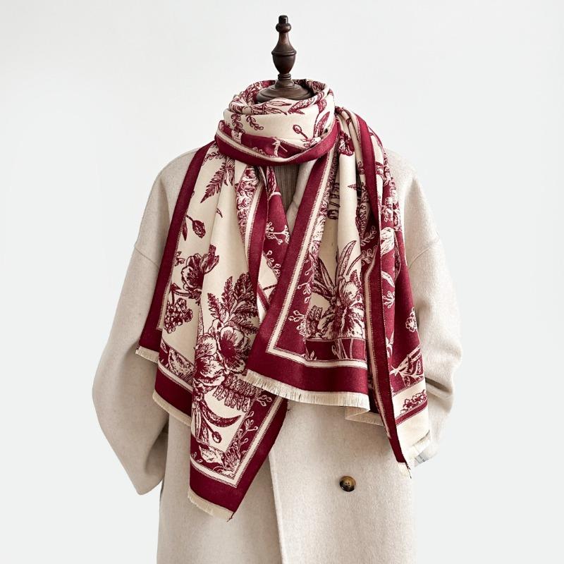 Retro flower imitation cashmere shawl women's autumn and winter travel versatile multi-functional warm scarf double-sided scarf