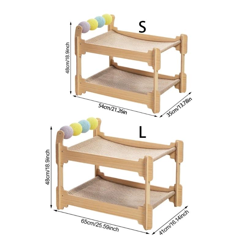 Stable Cats Bed 2 Tiered Design Sisal Scratching Post Wood Base Scratch Resistant Pet Resting House Furniture Protector