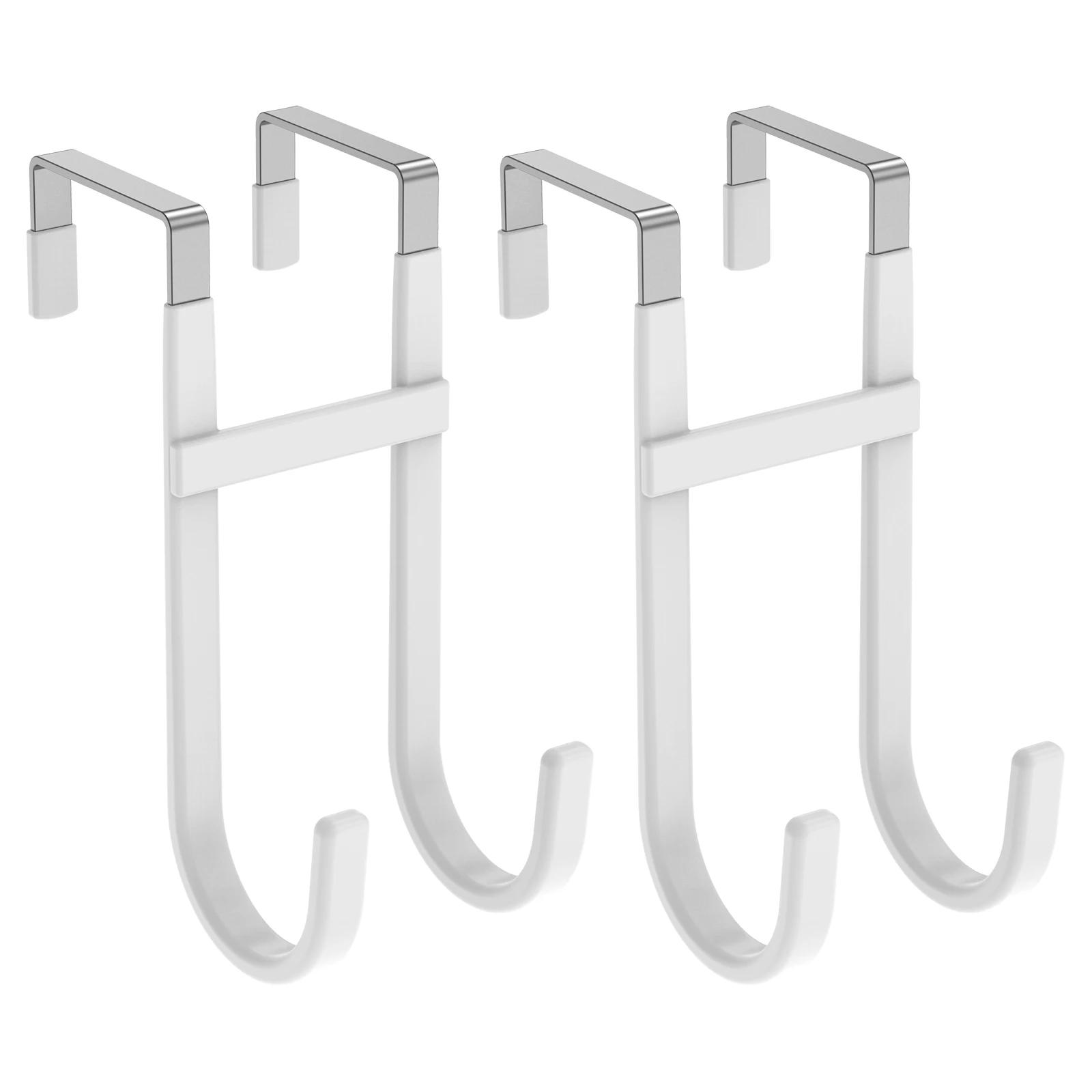 2 Pcs Over Door Hook Metal Double Door Hanger Hook Kitchen Bathroom Cabinet Door Back Type Coat Towel Storage Hanger