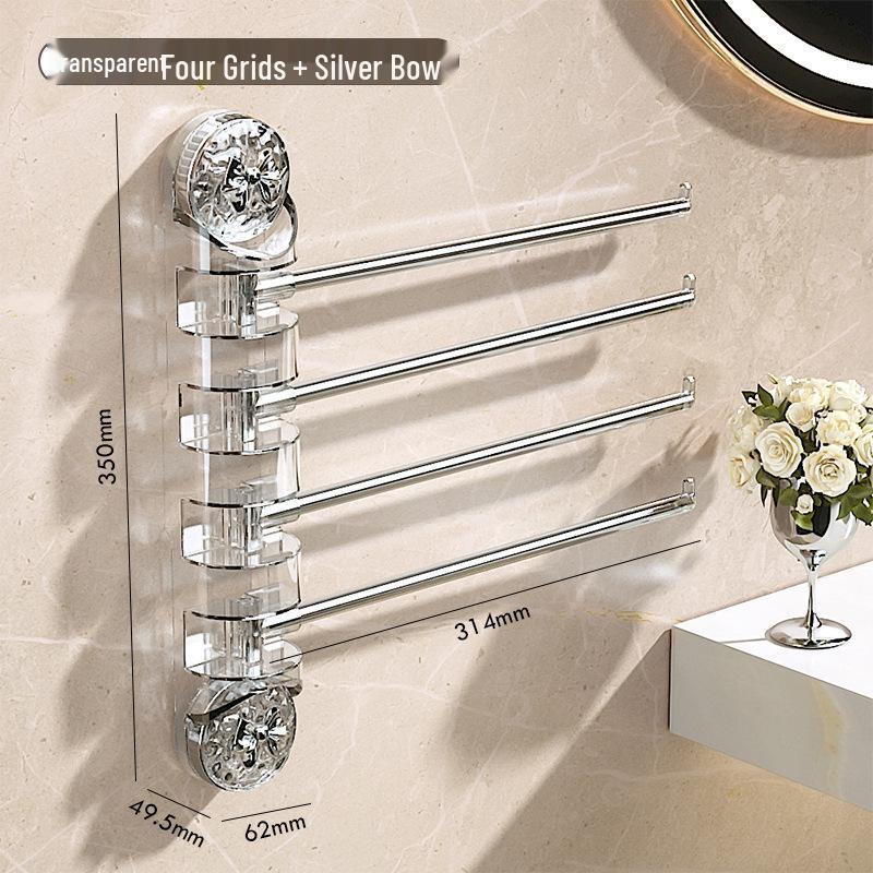 No-Drill Rotating Suction Cup Towel Rack with Multi-Bar Storage for Bathroom