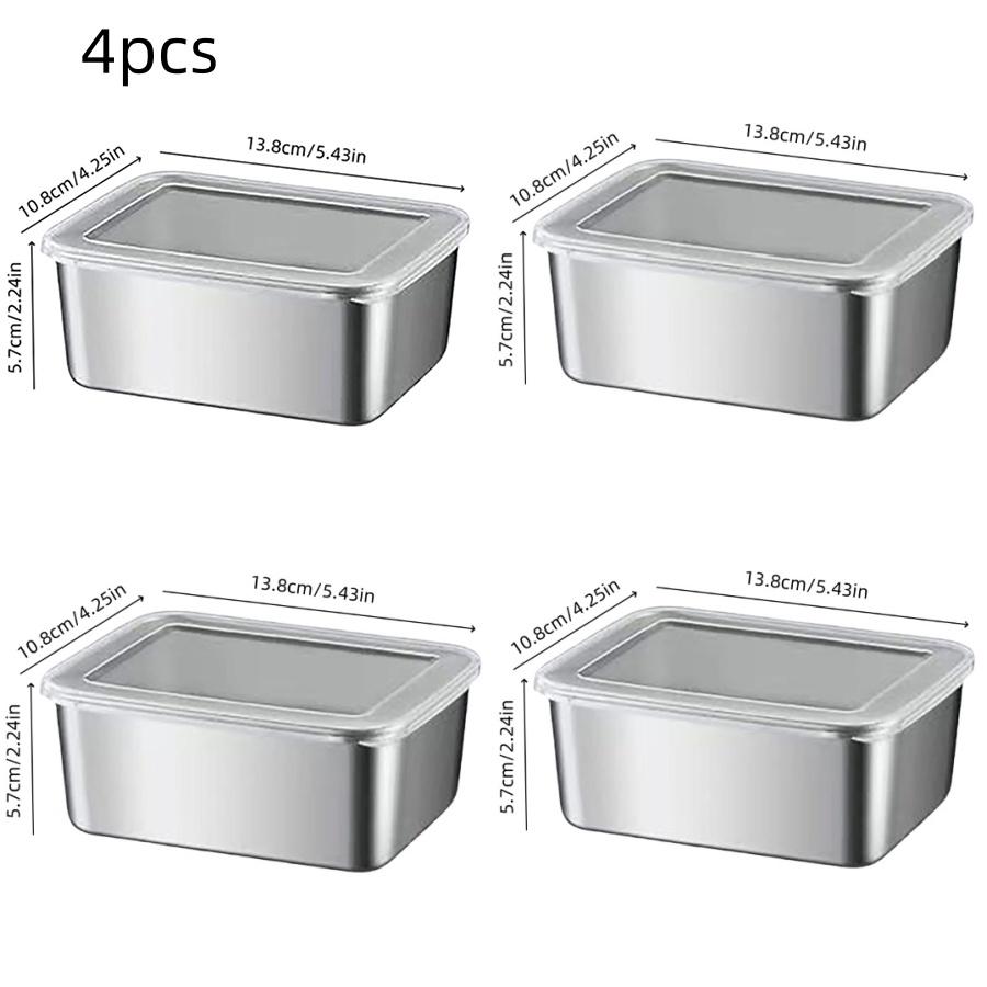 Stainless Steel Food Containers Rectangle Food Storage Box Set of 4 Leak Proof Clear Plastic Lid Airtight Meat Storage Container