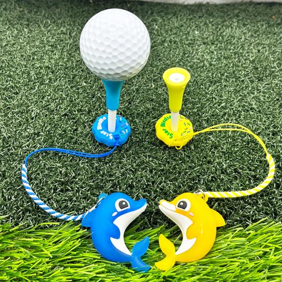 Big Head Golf Tee And Anti Lost Golf Tee Hanger Set Plastic Cartoon Dolphin Golf Tee Ring with Strap for Men Women Golf Enthusiasts