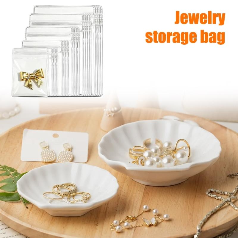 50pcs Clear Jewelry Storage Bags Reusable Zippers Closure Multifunctional PVC Pouch for Gift Packaging Travel Organizers