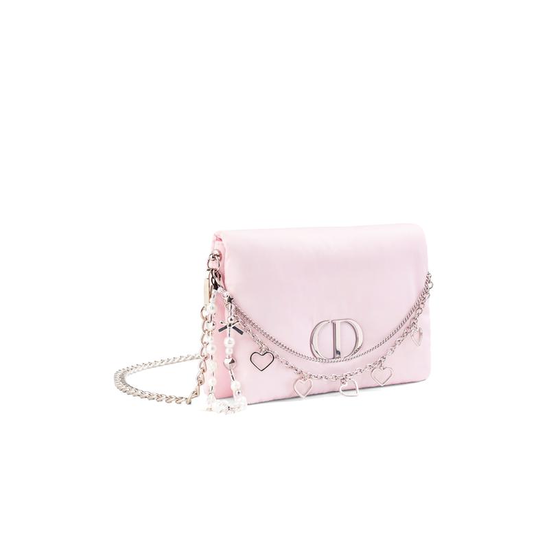 DIOR Bag [Customized Cosmetic Bag] Pink Heart Light Jinghe Love Chain Decoration Polyester Fiber Pink Cloud Storage Portable Sweet Fresh Cute Princess