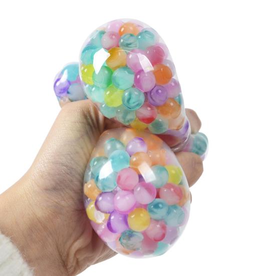 Rainbow Bead Stress Ball with Glitter Soft TPR Squeeze Toy for Anxiety Relief Colorful Fidget for Kids Adults Fun Decompression Gadget