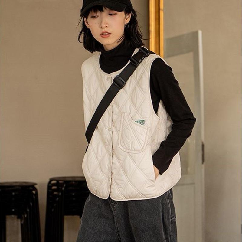 Women's Autumn and Winter Warm Vest Fluffy Casual Vests Thin Diamond Check Vests