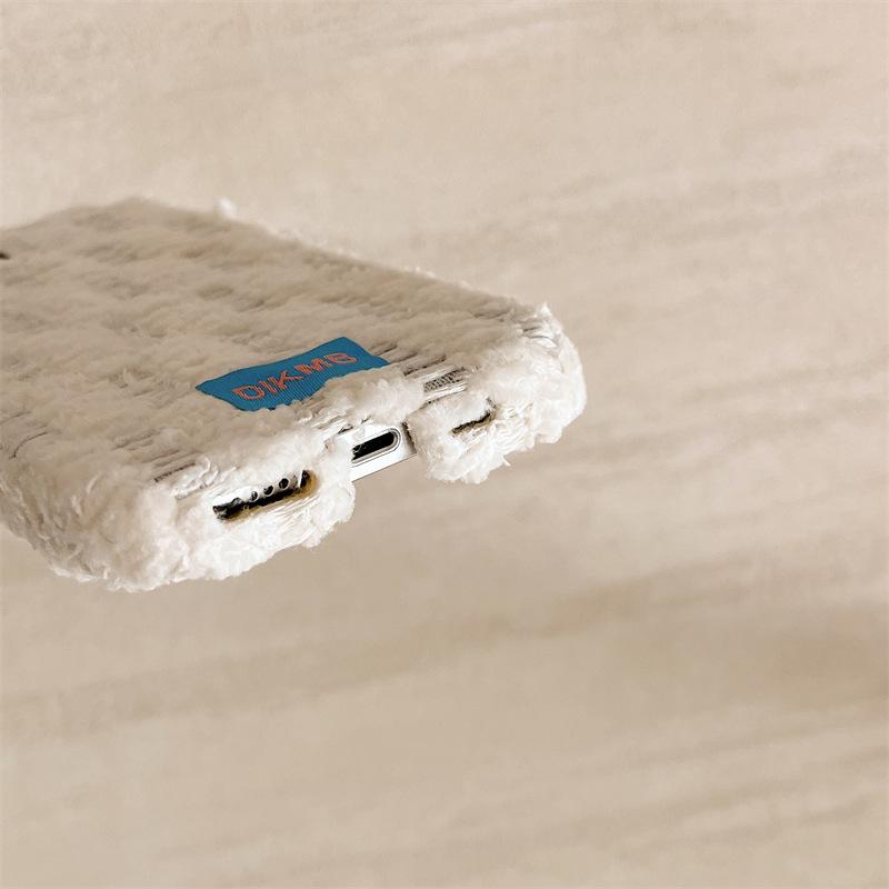 Cream-colored velvet phone case for iPhone 15, iPhone 16, and iPhone 17 Pro Max