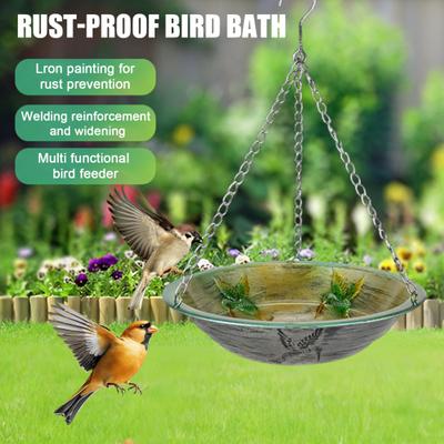 Comedero de Metal para Pájaros Colgante Jardín Patio Césped Colgante Resistente a la Intemperie Baño para Pájaros Exterior Bebedero