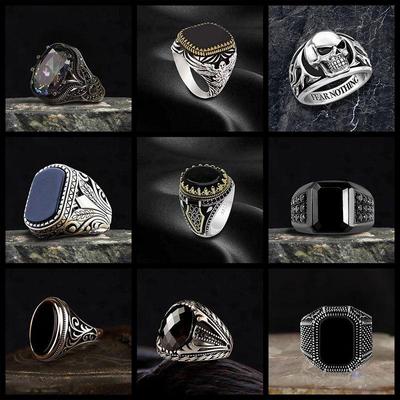 Anello con Zirconi a Motivo Totem - Gioielli Punk Retro Europei e Americani da Uomo