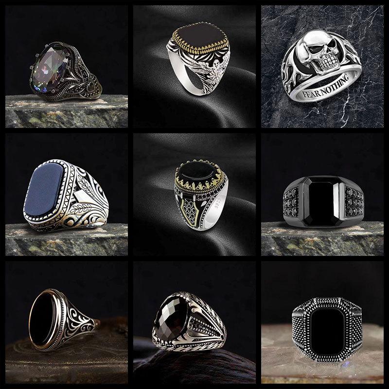 Anello con Zirconi a Motivo Totem - Gioielli Punk Retro Europei e Americani da Uomo