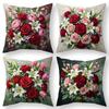 4 Stück Vintage Rot Pink Rose Lilie Thema Kissenbezüge, 2D Flachdruck, Ölgemälde-Stil, Hohe Auflösung Und Verschleißfest, Geeignet Und Bettkopf, P