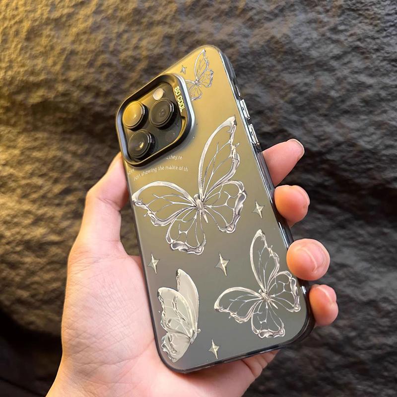 Luxury Laser Silver Gold Butterfly Phone Case For Samsung Galaxy S24 Ultra S23 S22 Plus S21 FE A25 A35 A55 A34 A54 A33 A53 Cover
