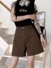 Brown Denim Shorts for Women High Waist Casual Half Pants Straight Jeans A-line Shorts Vintage Style Y2k Clothes Summer