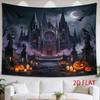2D Flat - 2D Flat - 1pc 2D Flat Tapestry Gothic Cathedral Under Moonlight with Pumpkins And Ravens, Halloween-Themed Decorative Tapestry