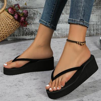 Large Size Korean Version of Flip-flops Ladies Slope with Casual Sandals Slippers Female Summer Black Clip Feet