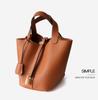 Women's Genuine Leather Bucket Handbag - Large Capacity, High-End Cowhide Veggie Basket Style