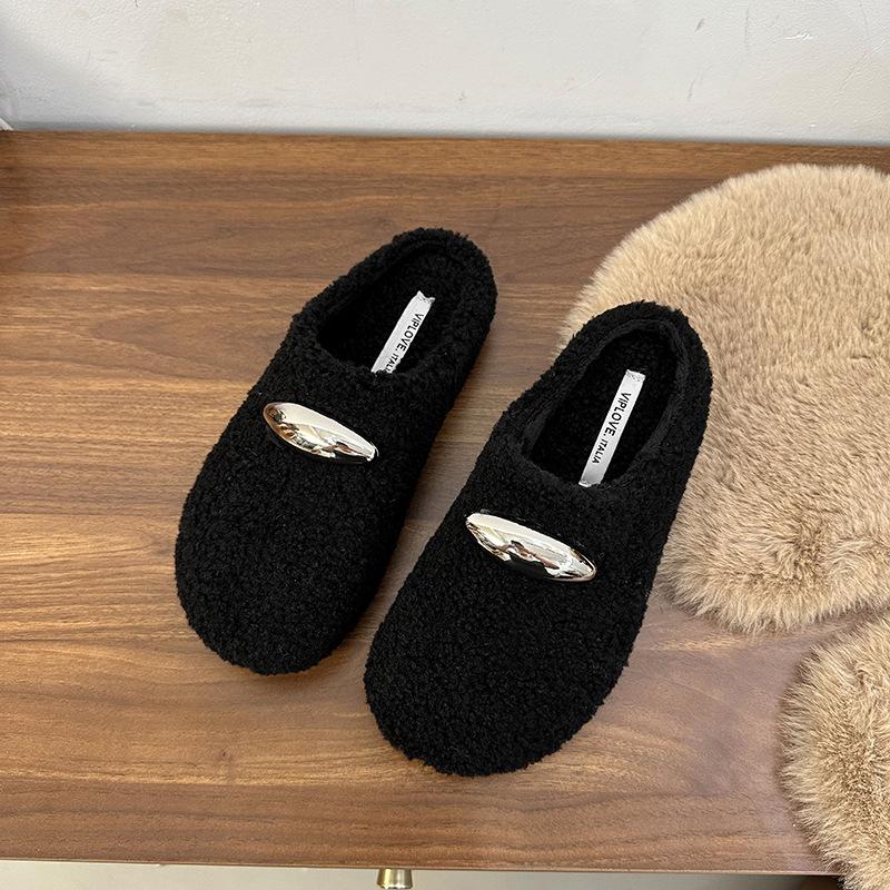 Internet celebrity cotton slippers women wear 2025 winter small fragrant wind gentle fairy velvet one pedal cotton shoes woman