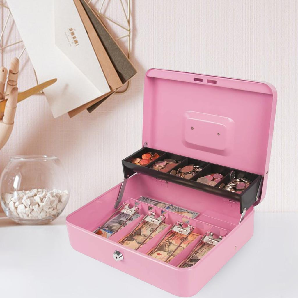 Cashier Box With 2 Keys Multi Money Trays Cantilever Design Locking Cash Box Coin Compartments Unbreakable Money Box
