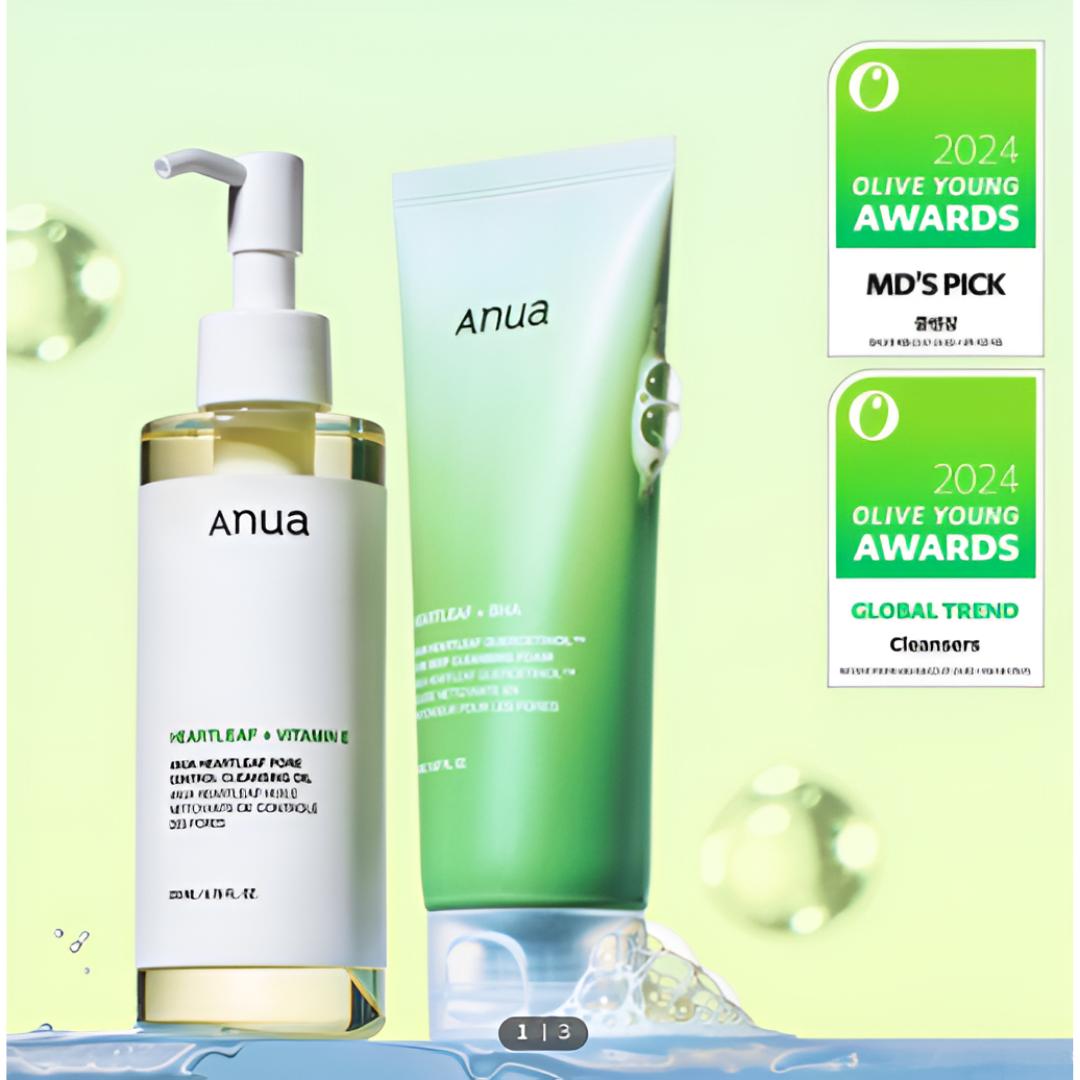 [ANUA] Heartleaf Cleansing Duo Set (Cleansing Oil 200 ml + Cleansing Foam 150 ml)