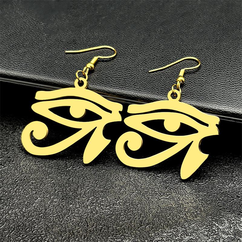 Ägypten Auge des Horus Symbol Ohrringe Damen Herren Edelstahl Goldfarbe Ägyptische Augen Ra Udjat Amulett Hängeohrring Schmuck