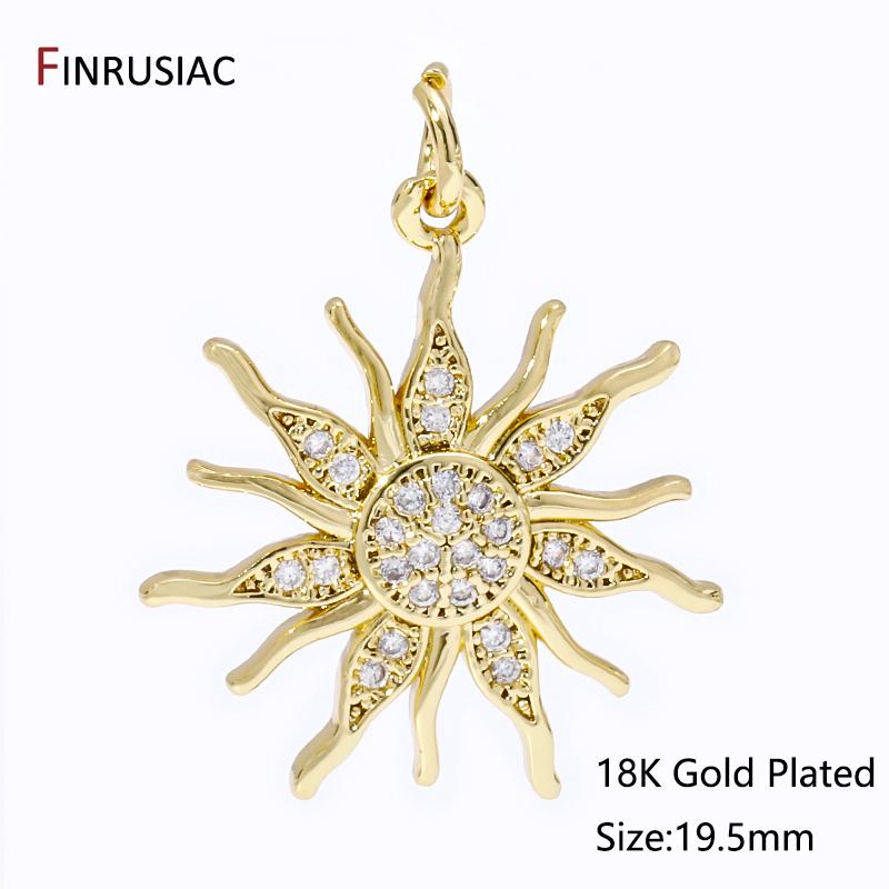 

DIY Brass Round Sun Charms Nacklace Making Supplies 18K Gold Plated Inlaid Zircon Sun Pendants For Jewelry Making Accessories 1 piece