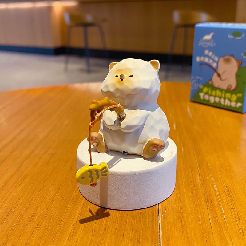 Resin Cat Art Toy With Fishing Motif For Wedding Or Birthday Gift