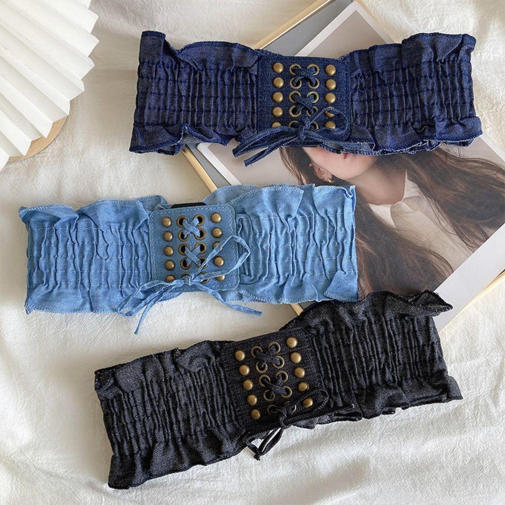Cloth Denim Stretchy Cummerbunds High Waist Wide Waist Belt Simple Female Waistband  Female